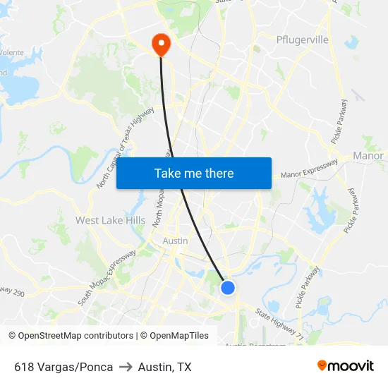 618 Vargas/Ponca to Austin, TX map