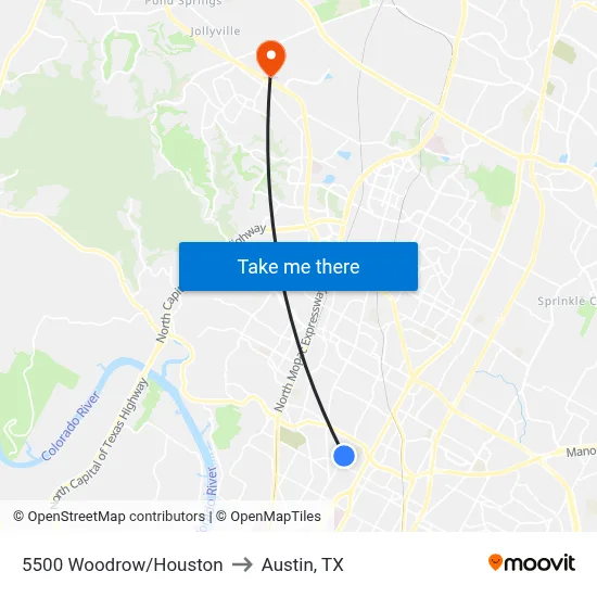 5500 Woodrow/Houston to Austin, TX map
