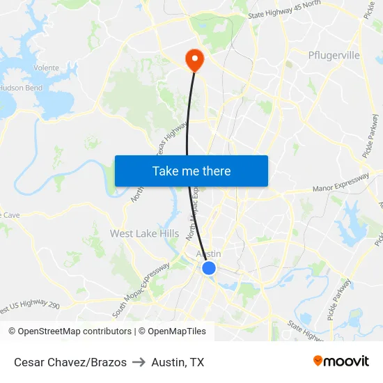 Cesar Chavez/Brazos to Austin, TX map
