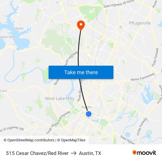 515 Cesar Chavez/Red River to Austin, TX map