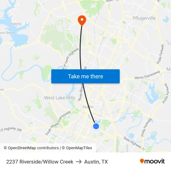 2237 Riverside/Willow Creek to Austin, TX map