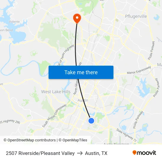 2507 Riverside/Pleasant Valley to Austin, TX map