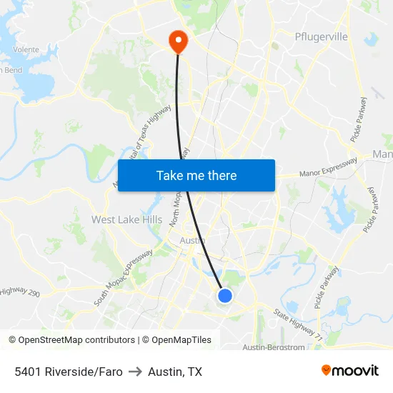 5401 Riverside/Faro to Austin, TX map