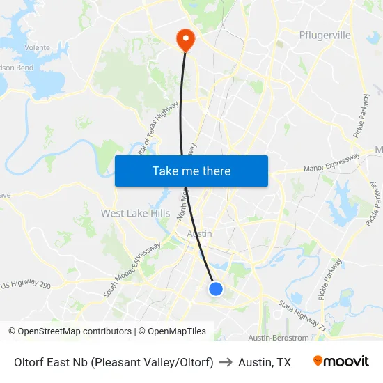 Oltorf East Nb (Pleasant Valley/Oltorf) to Austin, TX map