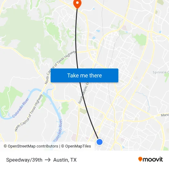 Speedway/39th to Austin, TX map