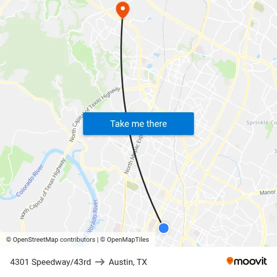 4301 Speedway/43rd to Austin, TX map