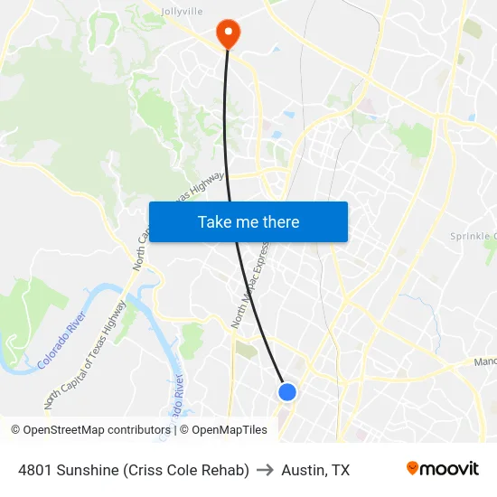 4801 Sunshine (Criss Cole Rehab) to Austin, TX map