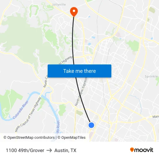 1100 49th/Grover to Austin, TX map