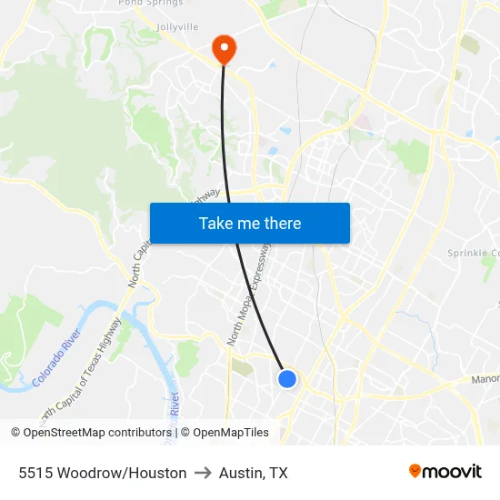 5515 Woodrow/Houston to Austin, TX map