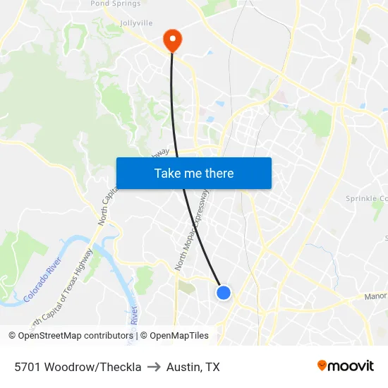 5701 Woodrow/Theckla to Austin, TX map