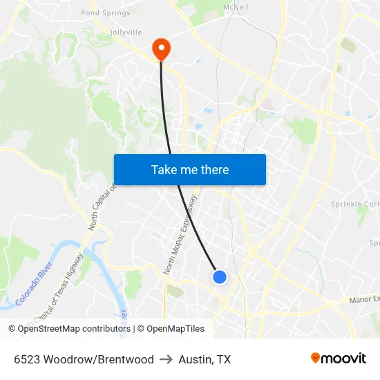 6523 Woodrow/Brentwood to Austin, TX map