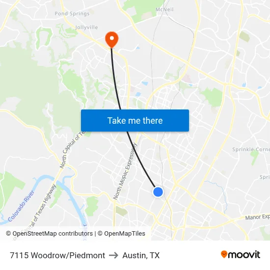 7115 Woodrow/Piedmont to Austin, TX map