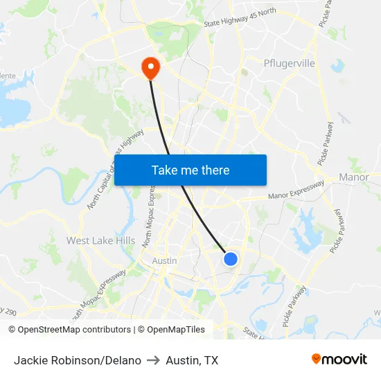 Jackie Robinson/Delano to Austin, TX map