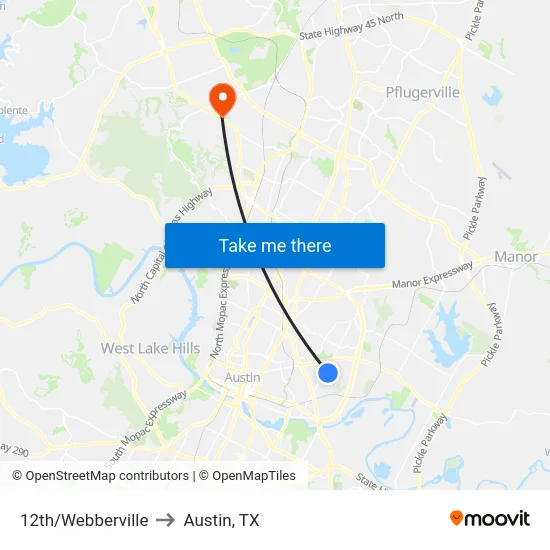 12th/Webberville to Austin, TX map