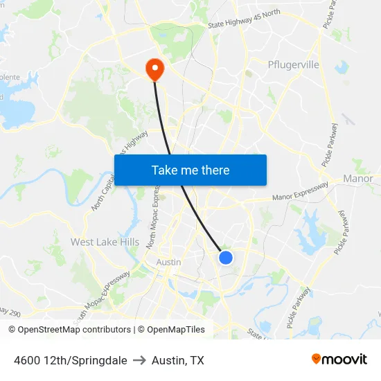 4600 12th/Springdale to Austin, TX map