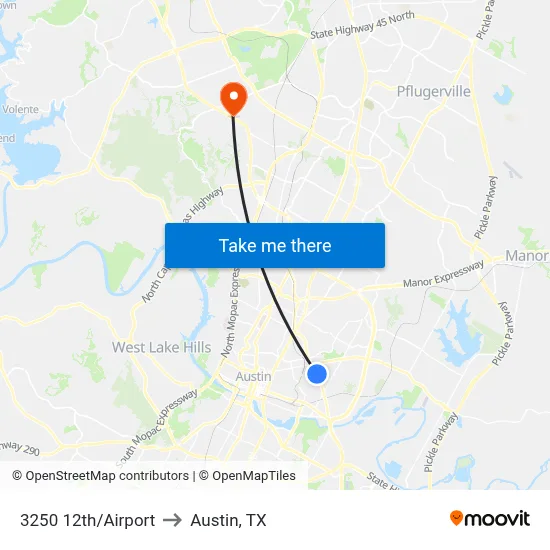3250 12th/Airport to Austin, TX map