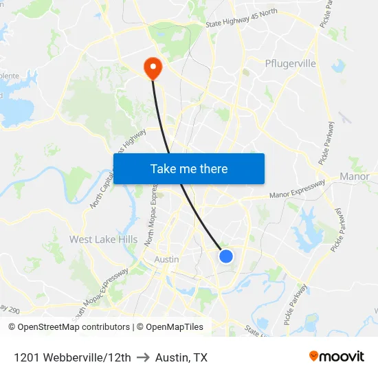 1201 Webberville/12th to Austin, TX map