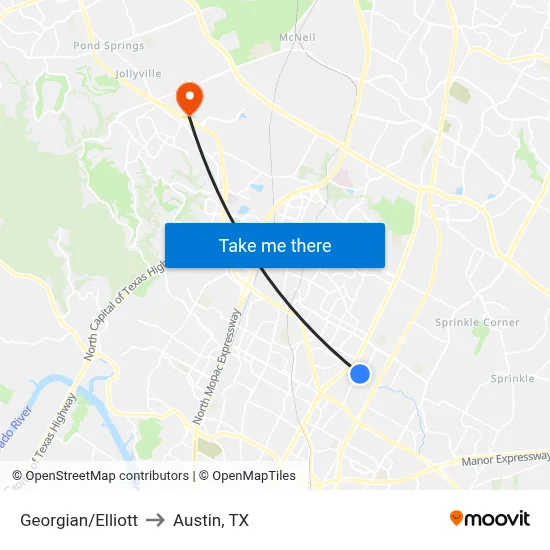 Georgian/Elliott to Austin, TX map