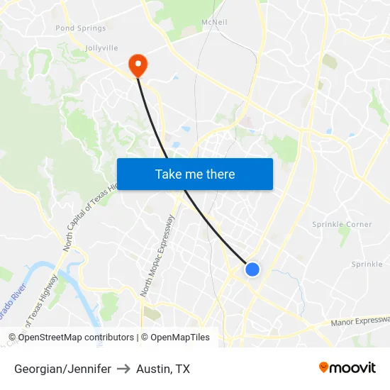 Georgian/Jennifer to Austin, TX map