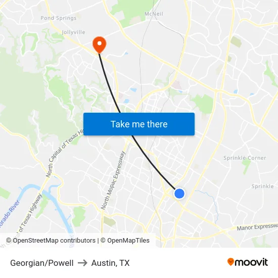 Georgian/Powell to Austin, TX map