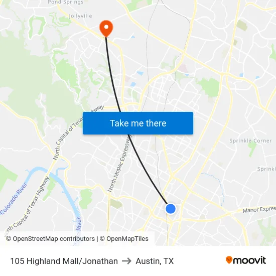105 Highland Mall/Jonathan to Austin, TX map