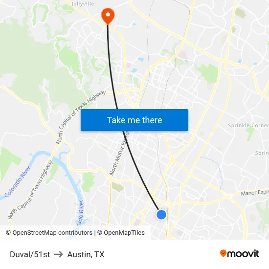 Duval/51st to Austin, TX map