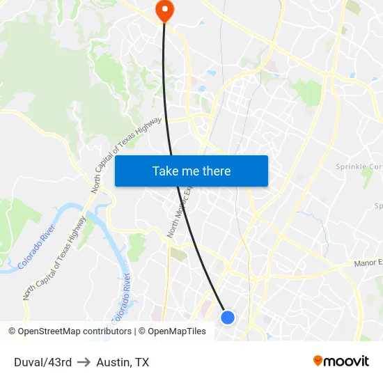 Duval/43rd to Austin, TX map