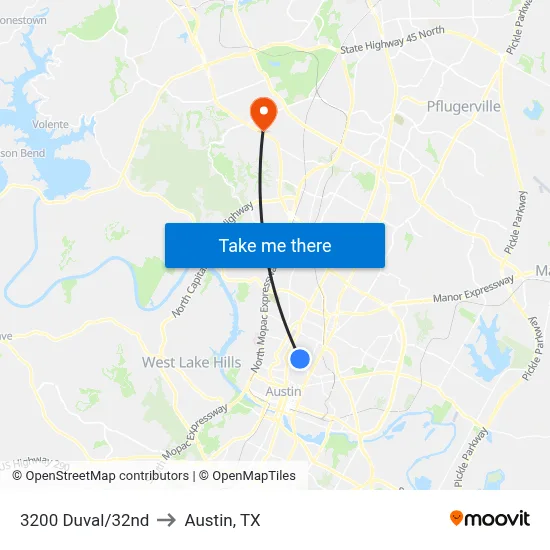 3200 Duval/32nd to Austin, TX map