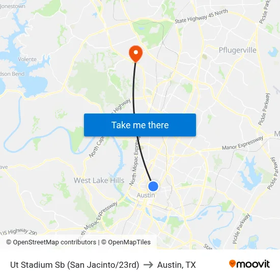 Ut Stadium Sb (San Jacinto/23rd) to Austin, TX map