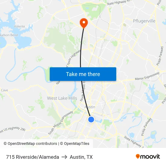 715 Riverside/Alameda to Austin, TX map