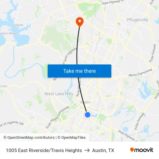 1005 East Riverside/Travis Heights to Austin, TX map