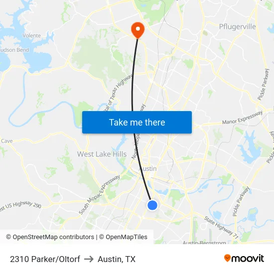 2310 Parker/Oltorf to Austin, TX map