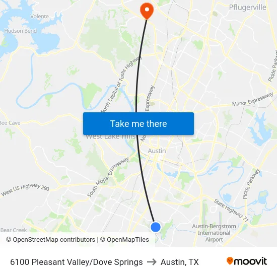 6100 Pleasant Valley/Dove Springs to Austin, TX map