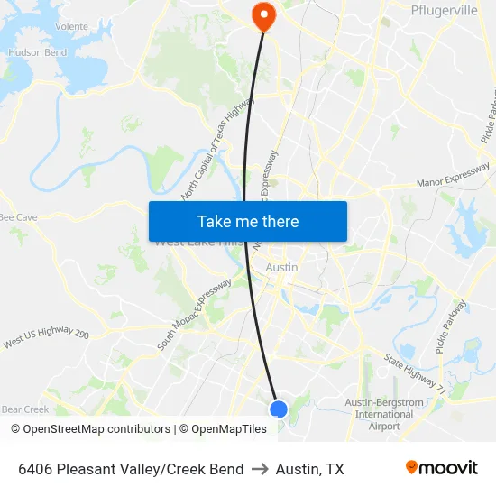 6406 Pleasant Valley/Creek Bend to Austin, TX map