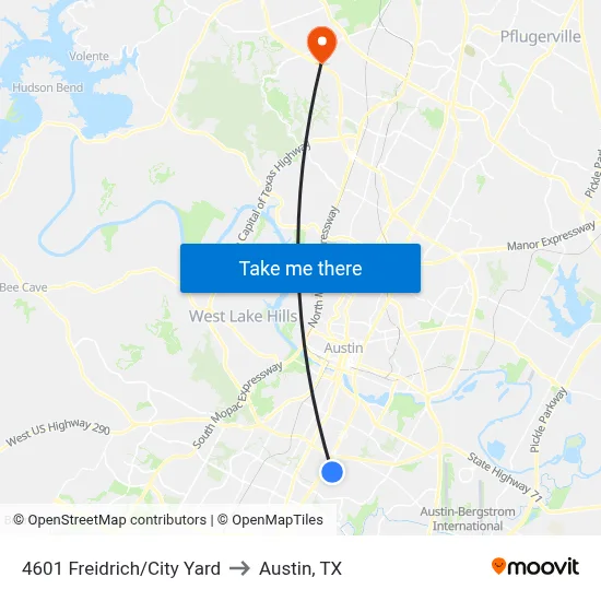 4601 Freidrich/City Yard to Austin, TX map