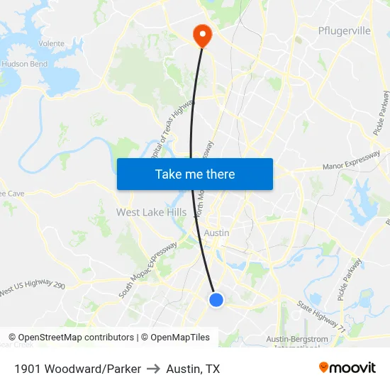 1901 Woodward/Parker to Austin, TX map