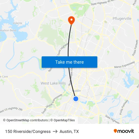 150 Riverside/Congress to Austin, TX map