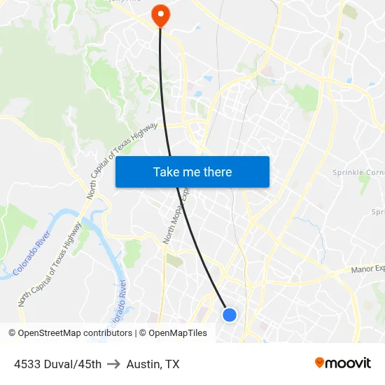 4533 Duval/45th to Austin, TX map