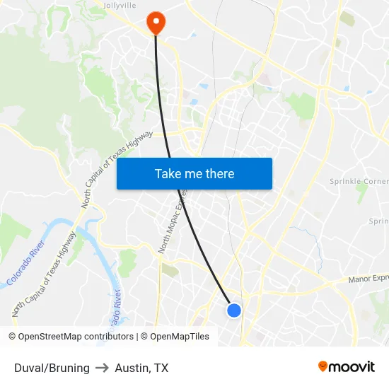 Duval/Bruning to Austin, TX map
