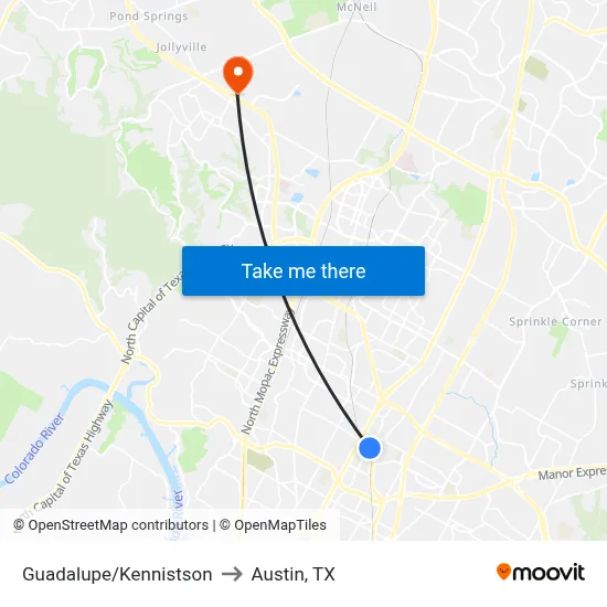 Guadalupe/Kennistson to Austin, TX map