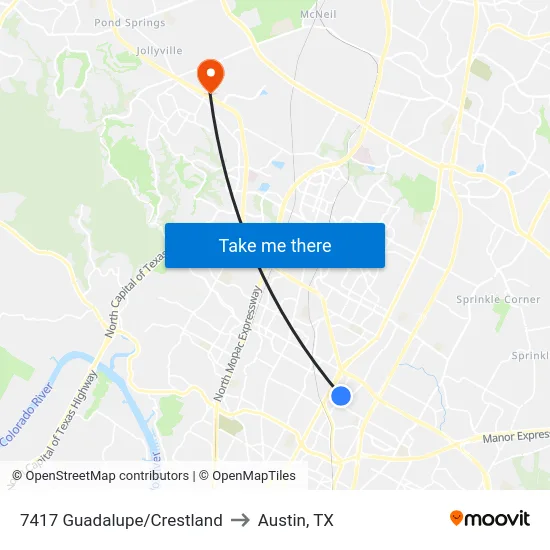 7417 Guadalupe/Crestland to Austin, TX map