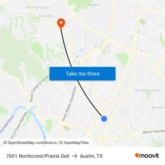 7601 Northcrest/Prairie Dell to Austin, TX map
