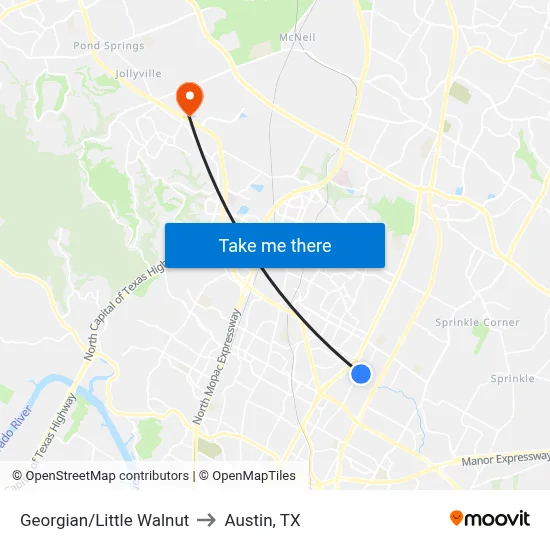 Georgian/Little Walnut to Austin, TX map