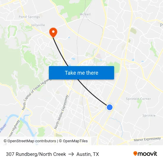 Rundberg/Northcreek to Austin, TX map