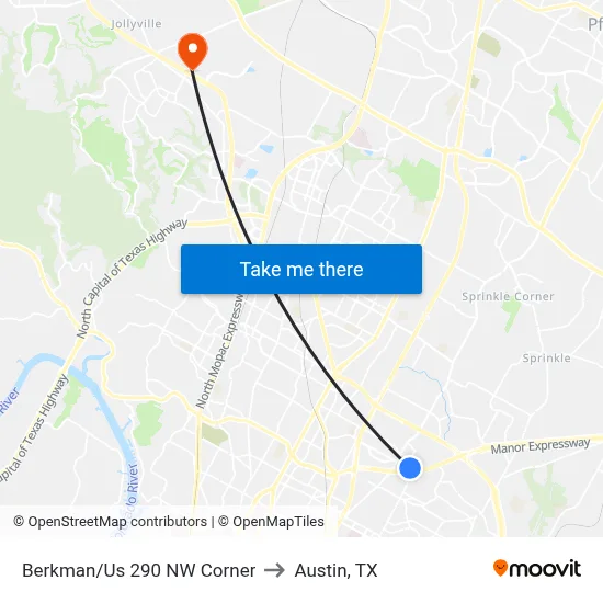 Berkman/Us 290 NW Corner to Austin, TX map