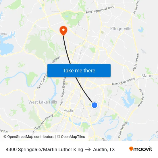 4300 Springdale/Martin Luther King to Austin, TX map