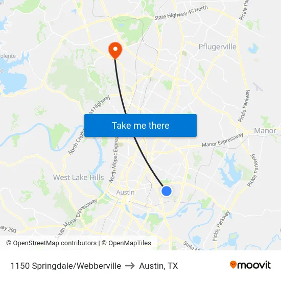 1150 Springdale/Webberville to Austin, TX map