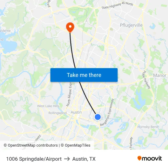 1006 Springdale/Airport to Austin, TX map