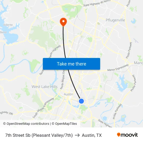 7th Street Sb (Pleasant Valley/7th) to Austin, TX map