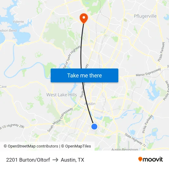 2201 Burton/Oltorf to Austin, TX map